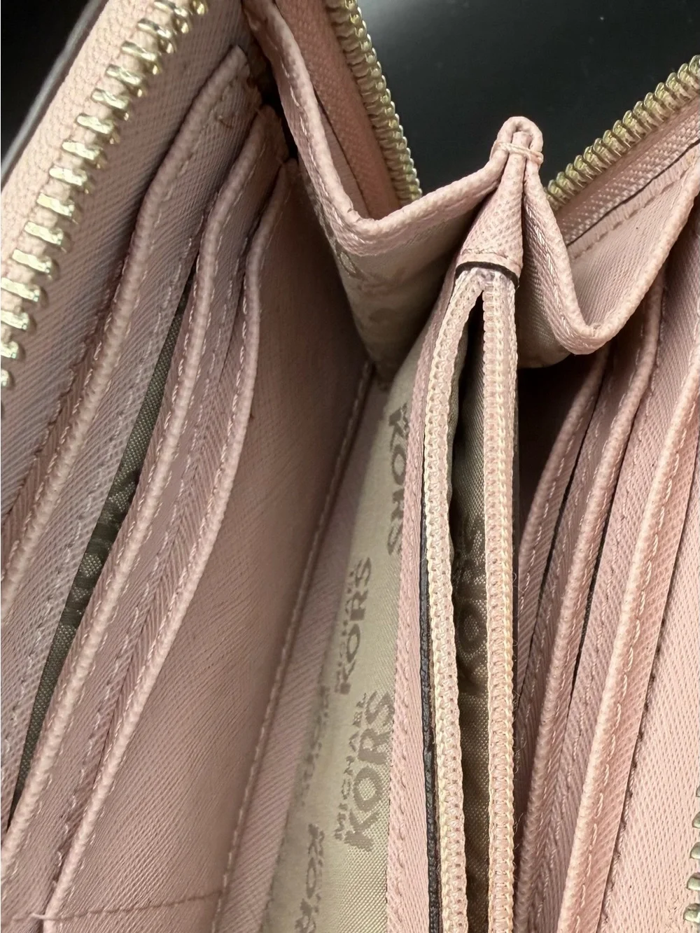 Michael Kors Silver Logo on Blush Pink Pebbled Leather Wallet